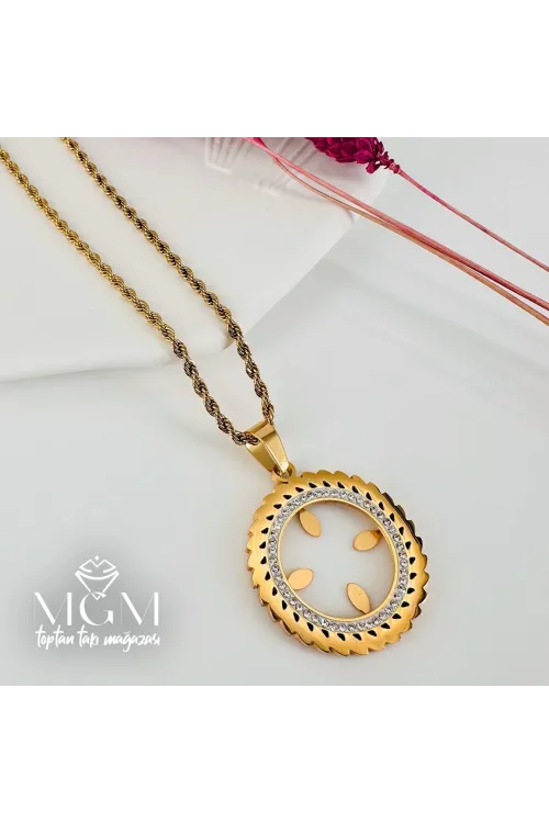Zirkon Taşlı Çelik Çelik Kolye 40+5 Cm - Kl0196