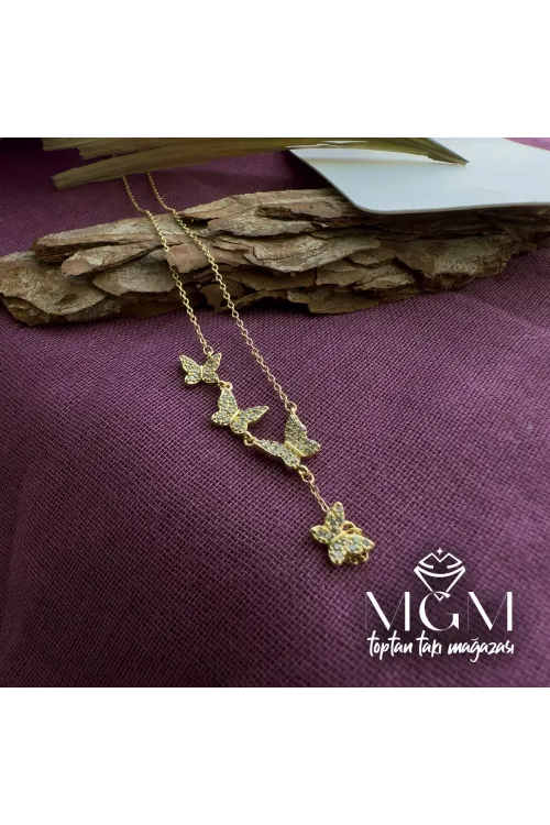 Zirkon Taşlı Kelebek Detaylı Kolye - Kl0012