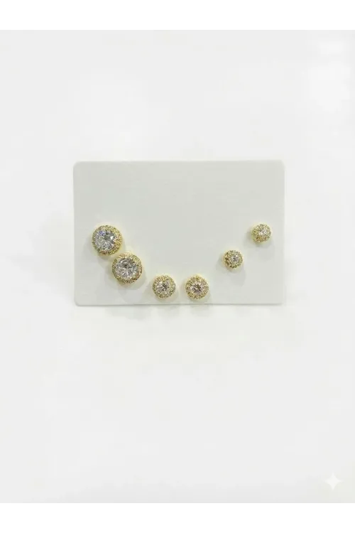   Zirkon Taşlı Pirinç Altılı  Kombin Küpe - Kp00621