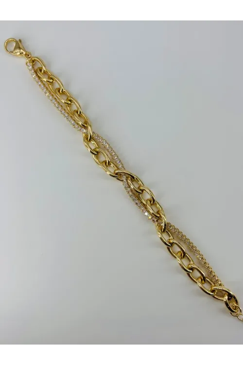    Zirkon Taşlı Pirinç Bileklikler 17+4 Cm  - Kbl0376