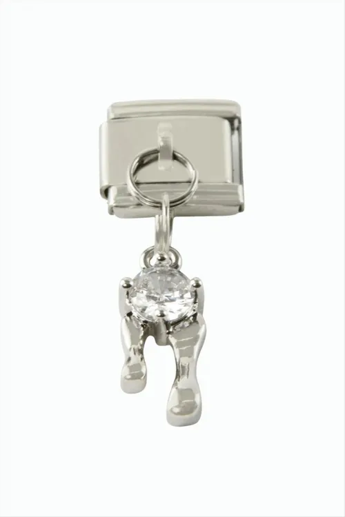 Zirkon Taşlı Sallatılı Çelik Charm
