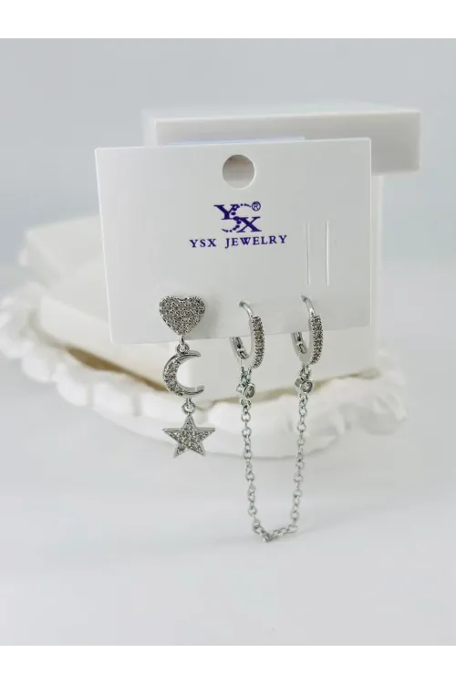 Zirkon Taşlı Üçlü Kombin Küpe - Kp00062