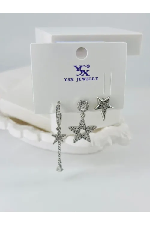 Zirkon Taşlı Üçlü Kombin Küpe - Kp00064