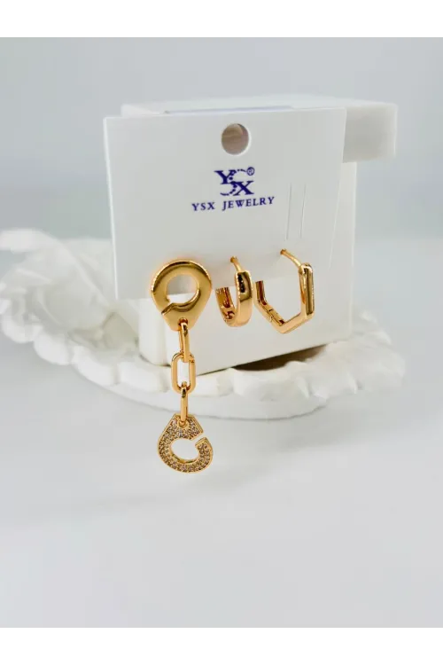 Zirkon Taşlı Üçlü Kombin Küpe - Kp00364