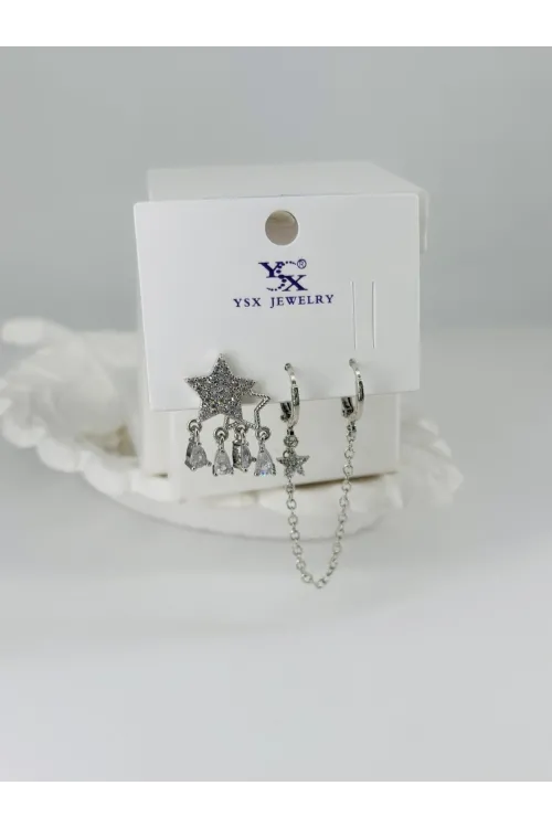 Zirkon Taşlı Üçlü Kombin Küpe - Kp00365