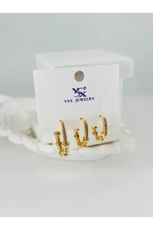 Zirkon Taşlı Üçlü Kombin Küpe - Kp00371