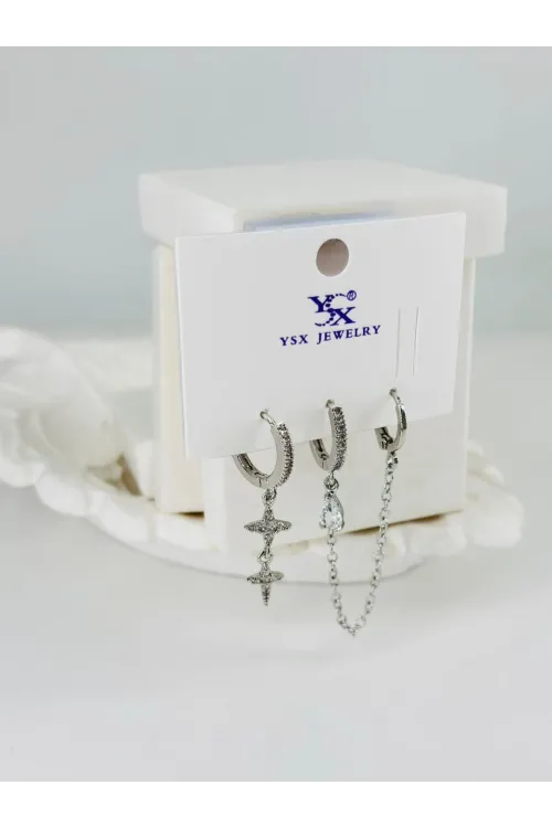 Zirkon Taşlı Üçlü Kombin Küpe - Kp00374