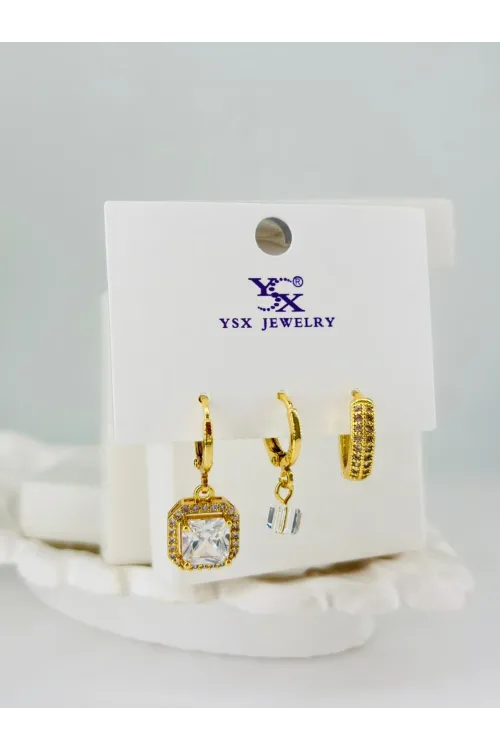 Zirkon Taşlı Üçlü Kombin Küpe - Kp00376