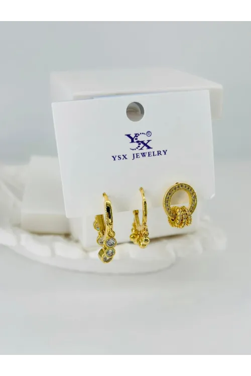 Zirkon Taşlı Üçlü Kombin Küpe - Kp00383