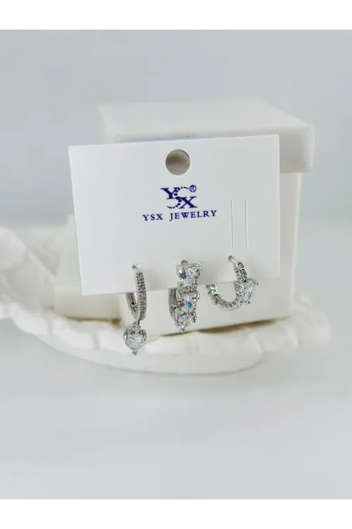 Zirkon Taşlı Üçlü Kombin Küpe - Kp00384