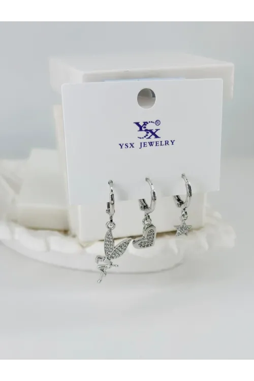 Zirkon Taşlı Üçlü Kombin Küpe - Kp00386