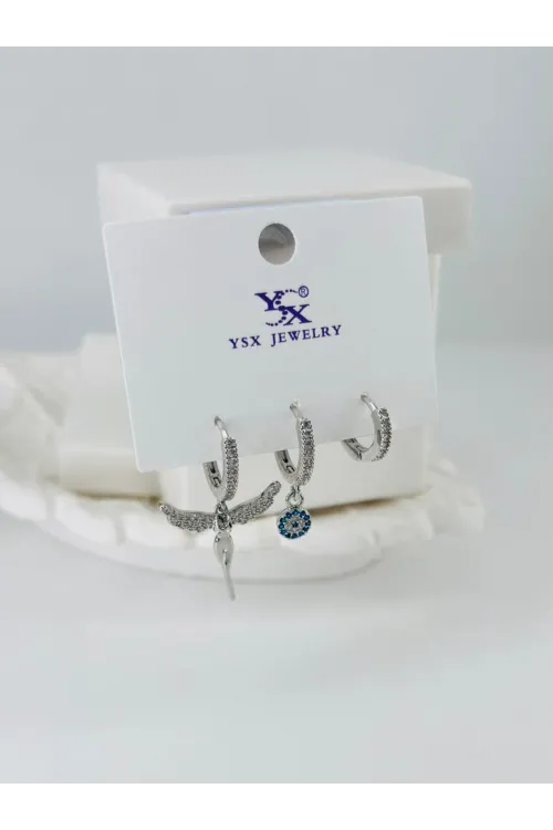 Zirkon Taşlı Üçlü Kombin Küpe - Kp00394