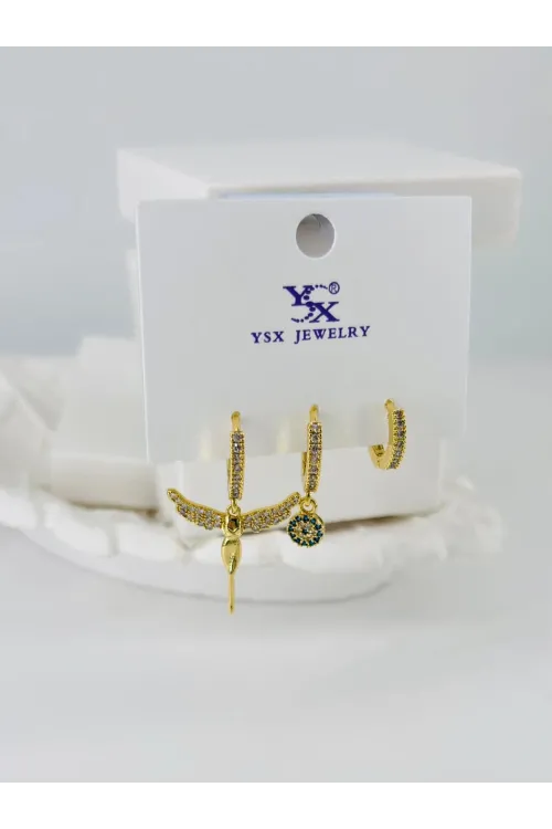 Zirkon Taşlı Üçlü Kombin Küpe - Kp00395