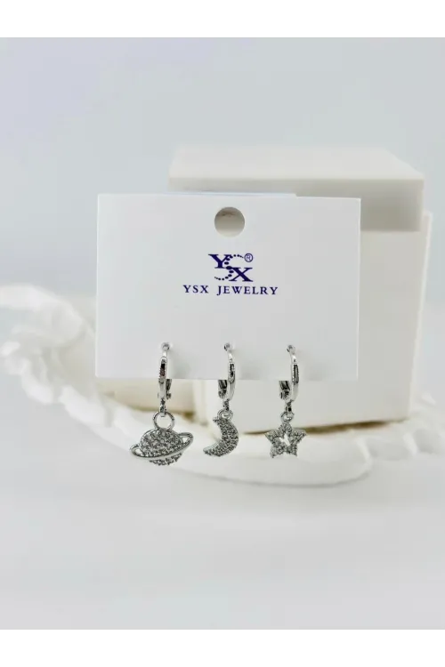 Zirkon Taşlı Üçlü Kombin Küpe - Kp00411