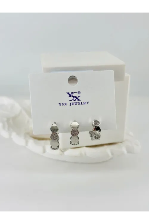 Zirkon Taşlı Üçlü Kombin Küpe - Kp00415