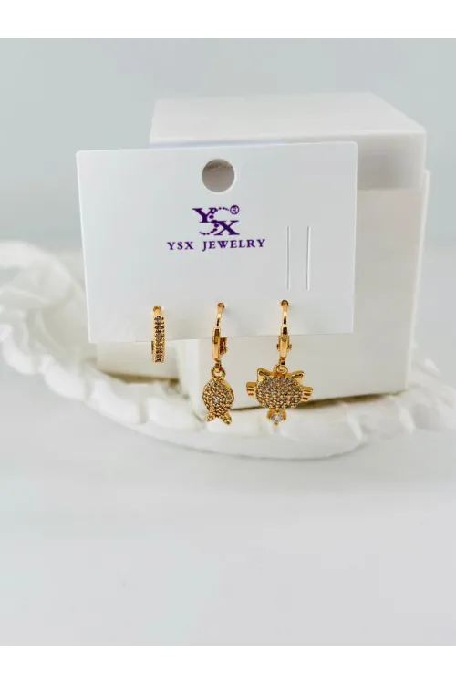 Zirkon Taşlı Üçlü Kombin Küpe - Kp00430