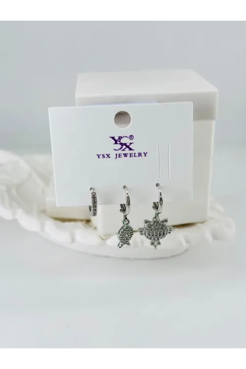Zirkon Taşlı Üçlü Kombin Küpe - Kp00431