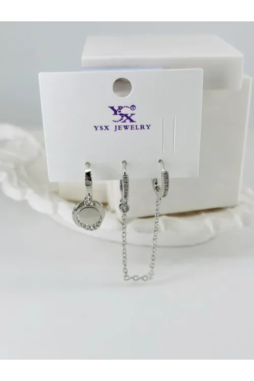 Zirkon Taşlı Üçlü Kombin Küpe - Kp00432