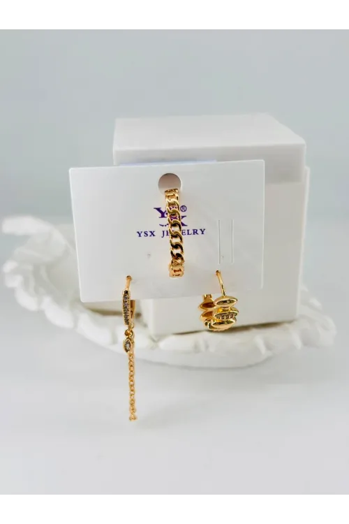 Zirkon Taşlı Üçlü Kombin Küpe - Kp00435
