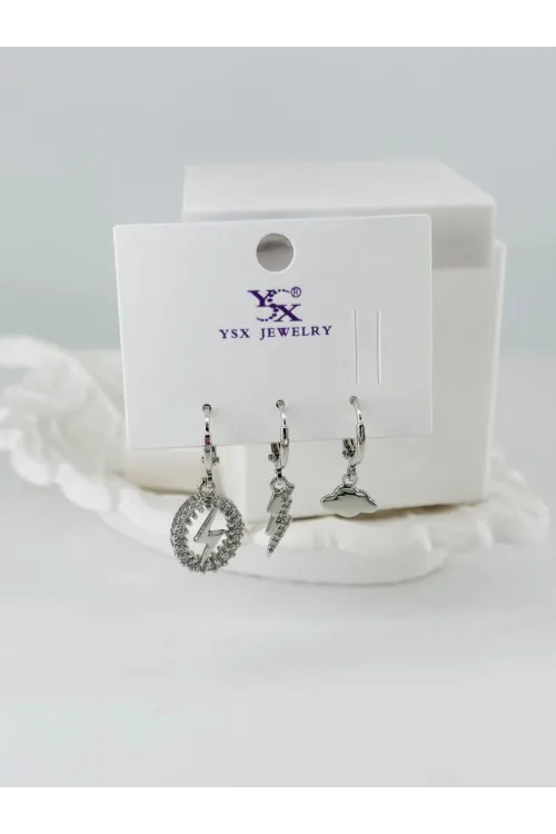 Zirkon Taşlı Üçlü Kombin Küpe - Kp00437