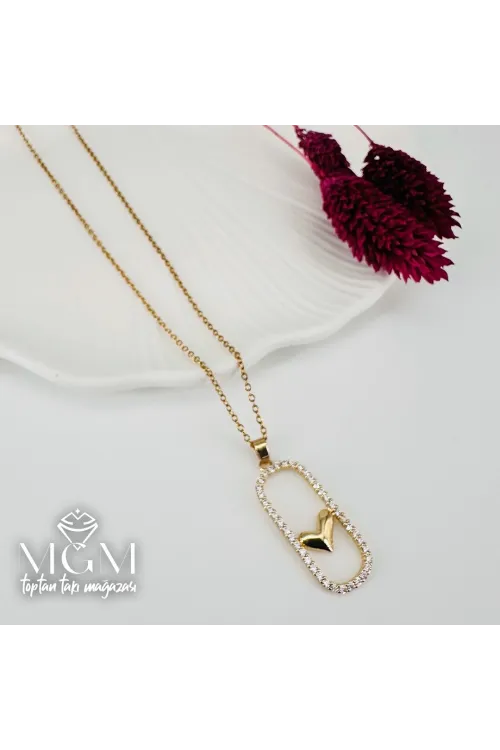 Zirkon Taşlı Zincir : Çelik Çelik Kolye 40+5 Cm - Kl0215