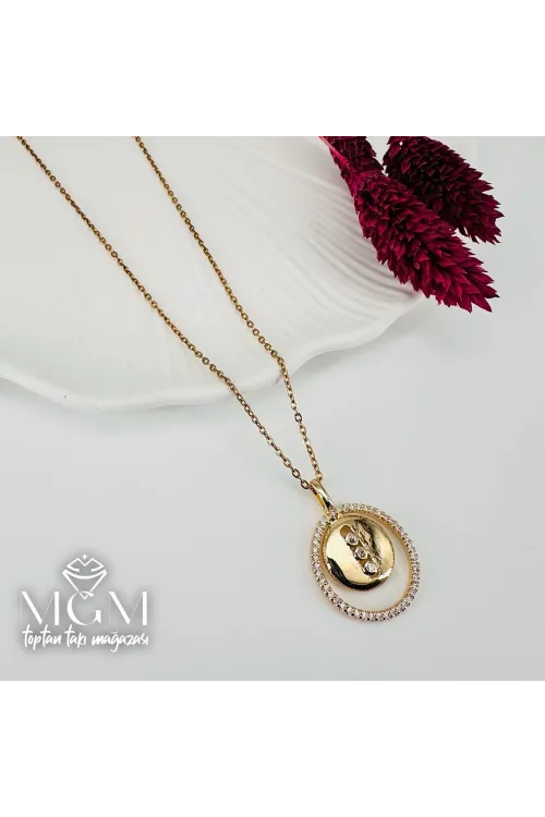 Zirkon Taşlı Zincir : Çelik Çelik Kolye 40+5 Cm - Kl0232