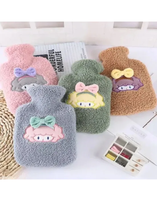 1 Litre Polar Peluş Örgülü,kurdeleli Saçlı Kız Model Sıcak Su Torbası