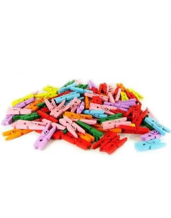 100lü Renkli Ahşap Mandal 2.5cm (12li Paket-1200 Adet)