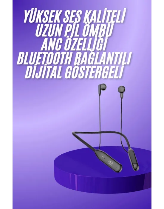100 Saat Kablolu Boyun Askılı Dijital Göstergeli Bluetooth Kulaklığı