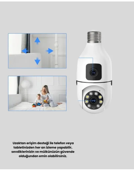 1080p Wifi Ampul Kamera Uzaktan Erişimli Hareket Sensörlü Gece Görüşlü