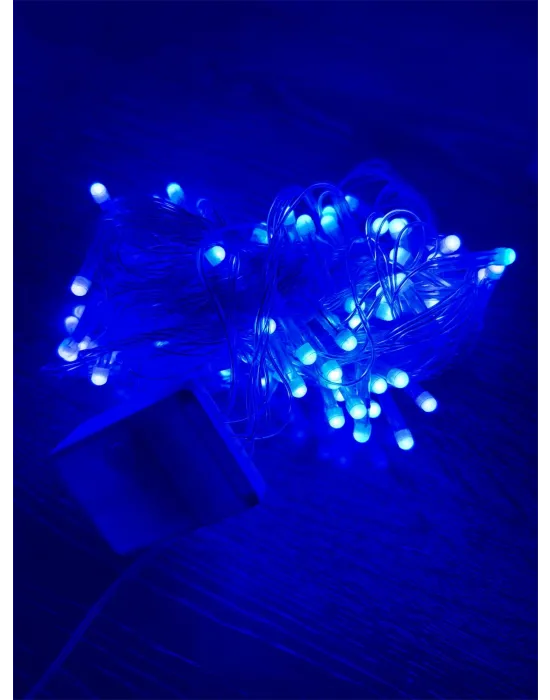 10m 100 Led Damla Uçlu Mavi Işık Şeffaf Kablo Mz-17-6