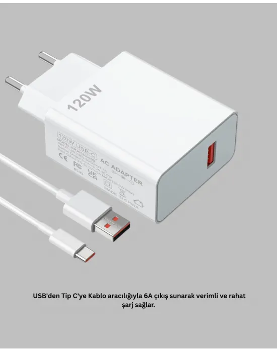 120 Watt Type C Şarj Başlığı Poco X3 X4 X5 Pro Uyumlu