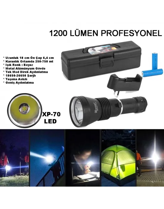 1200 Lümen Profesyonel Şarjlı El Feneri  Wt-655
