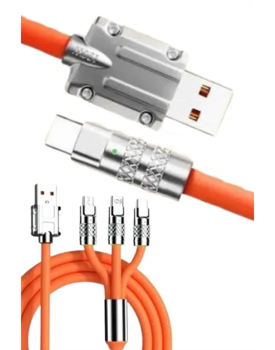 120w 3 İn 1 Uyumlu Silikon Şarj Kablosu Hızlı Şarj Kablosu