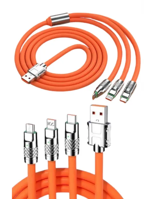 120w 3 İn 1 Uyumlu Silikon Şarj Kablosu Hızlı Şarj Kablosu