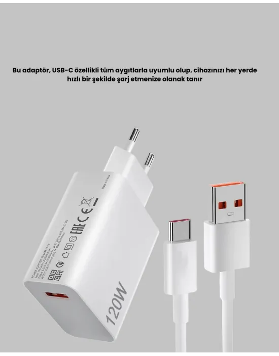 120w Hızlı Şarj Başlığı Ultra Güçlü Type-c Adaptör Kablo Dahil