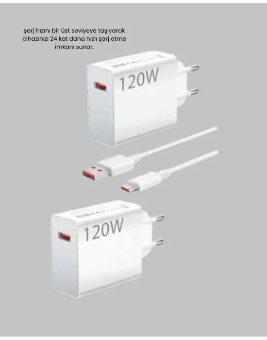 120w Hızlı Şarj Başlığı Ultra Güçlü Type-c Adaptör Kablo Dahil