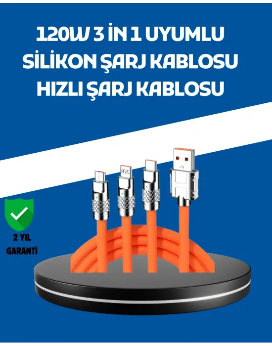 120w Şarj Destekli 3’ü 1 Arada Çoklu Şarj Kablosu – 1.2 Metre