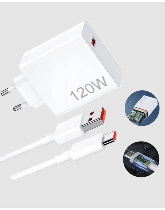 120w Süper Hızlı Şarj Adaptörü – Type-c Kablo Dahil, Yüksek Voltaj Korumalı
