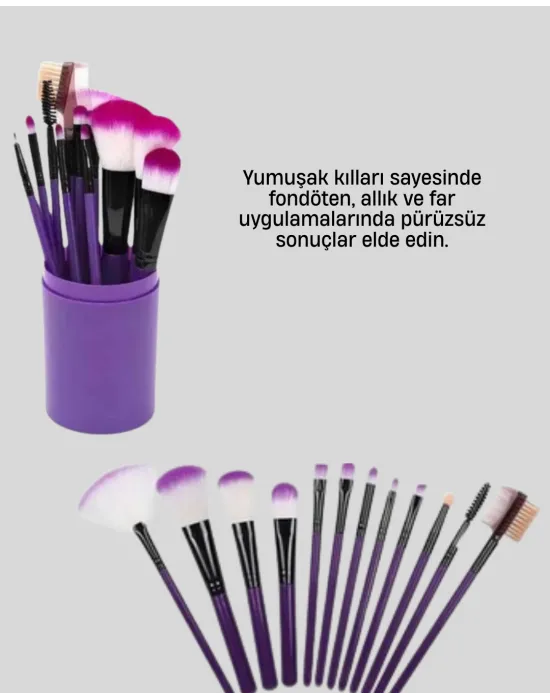 12’li Profesyonel Makyaj Fırça Seti Ultra Yumuşak Sentetik Kıllı