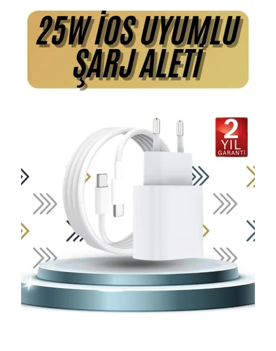 15/pro/pro Max 25w İos Uyumlu Hızlı Şarj Aleti Adaptörlü Beyaz
