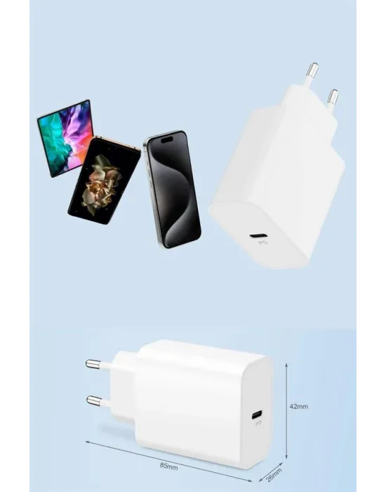 15/pro/pro Max 25w İos Uyumlu Hızlı Şarj Aleti Adaptörlü Beyaz