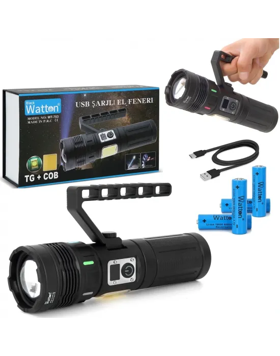 15.000 Lümen Tg+cob Led Şarjlı El Feneri Wt-703