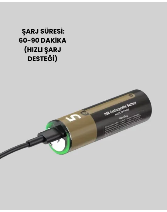 1.5v Aa Şarjlı Lityum Pil | 1000+ Kez Şarj Edilebilir | Hızlı Type-c Şarj (2 Adet)