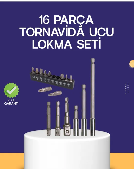 16 Parça Bits Ve Adaptör Seti Vidalama Tamir Bakım Seti