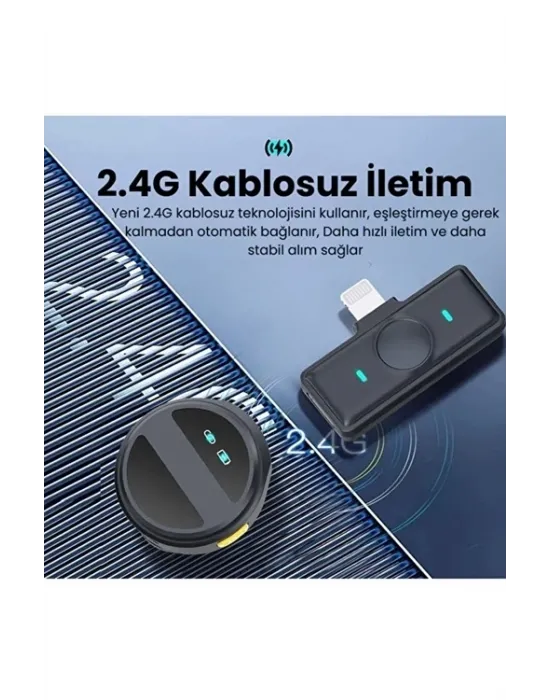 2 Adet Profesyonel Kablosuz Yaka Mikrofonu Lighting Uyumlu Manyetik Klipsli