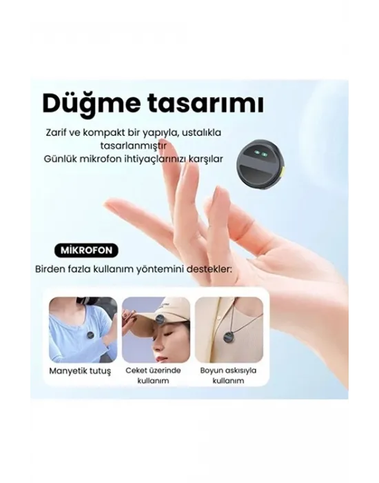 2 Adet Profesyonel Kablosuz Yaka Mikrofonu Lighting Uyumlu Manyetik Klipsli