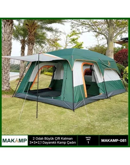 2 Odalı Büyük Çift Katman 3*3*2,1 Dayanıklı Kamp Çadırı