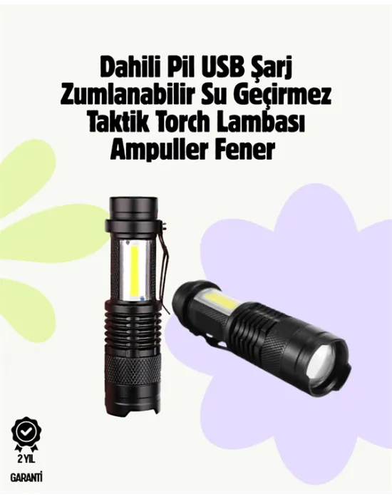 2000 Lümen Led El Feneri - Suya Dayanıklı, Odaklı, Klipsli
