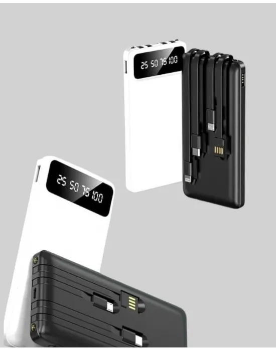 20.000mah Pd Powerbank Led Işık Lcd Ekran Dahili Kablo Çoklu Giriş